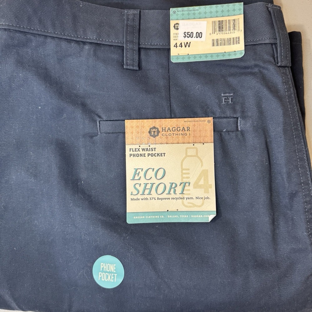 NWT Haggar Repreve Eco Blue Flat Front Shorts HS10430 Men's Size 44 - Picture 3 of 5